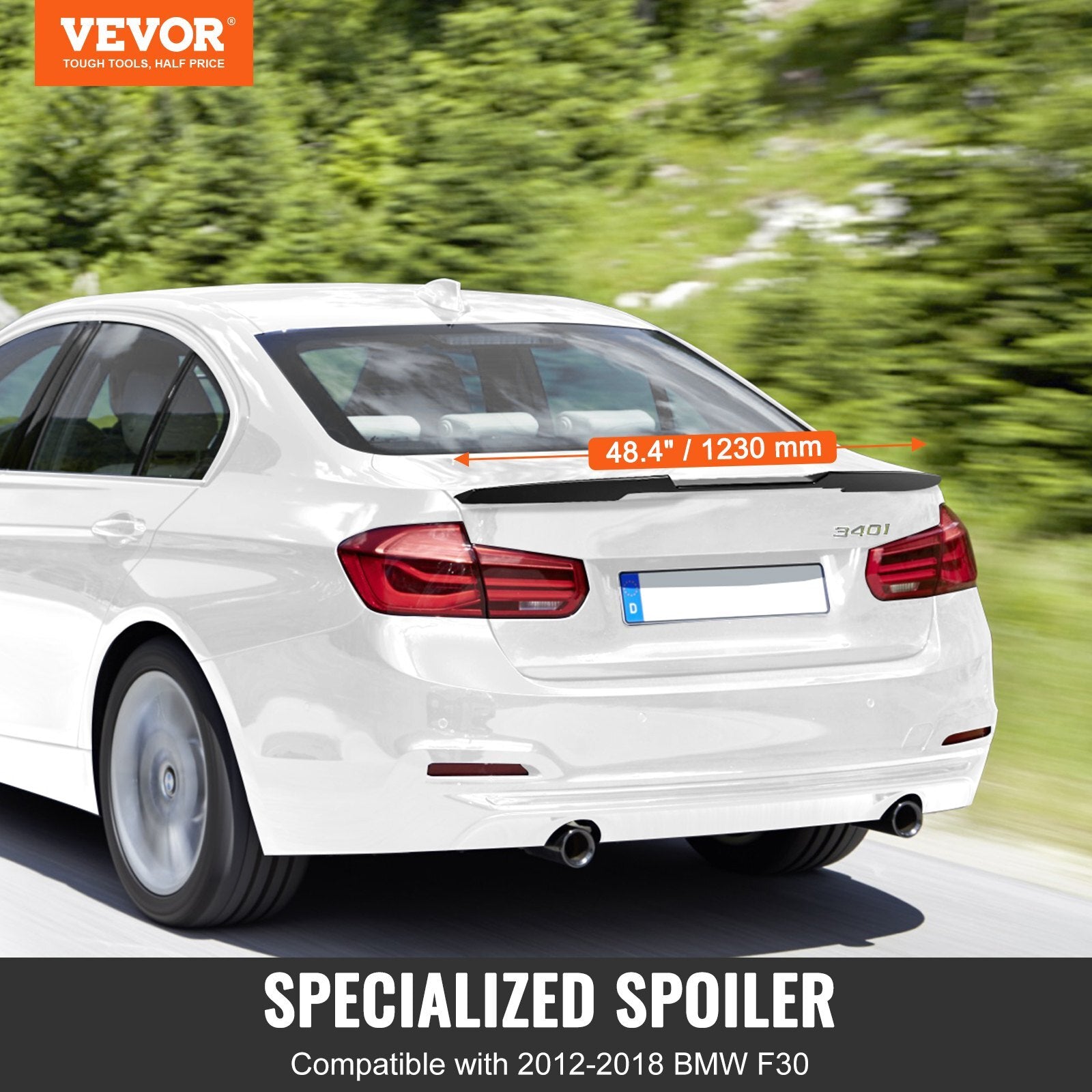 VEVOR GT Wing Car Spoiler, 48.4 inch Spoiler, Compatible with 2012-2018 BMW F30, High Strength ABS Material, Baking Paint, Car Rear Spoiler Wing, Racing Spoilers for Cars, Glossy Black - Luminous Bear Shop