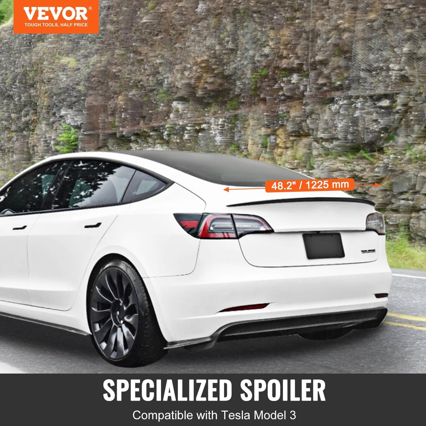 VEVOR GT Wing Car Spoiler, 48.2 inch Spoiler, Compatible with Tesla Model 3, High Strength ABS Material, Baking Paint, Car Rear Spoiler Wing, Racing Spoilers for Cars, Matte Black - Luminous Bear Shop