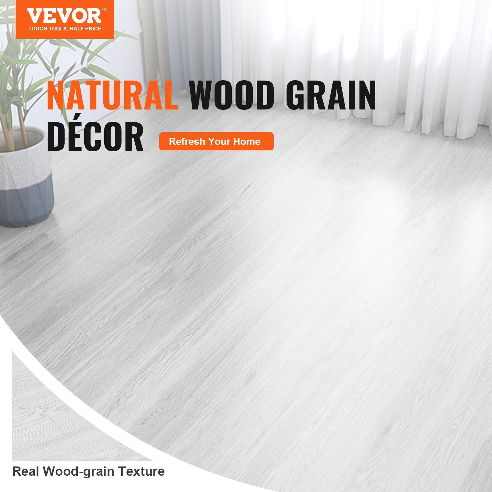 VEVOR Self Adhesive Vinyl Floor Tiles 390 x 23.6 inch, 1.5mm Thick Peel & Stick, Light Gray Wood Grain DIY Flooring for Kitchen, Dining Room, Bedrooms & Bathrooms, Easy for Home Decor - Luminous Bear Shop