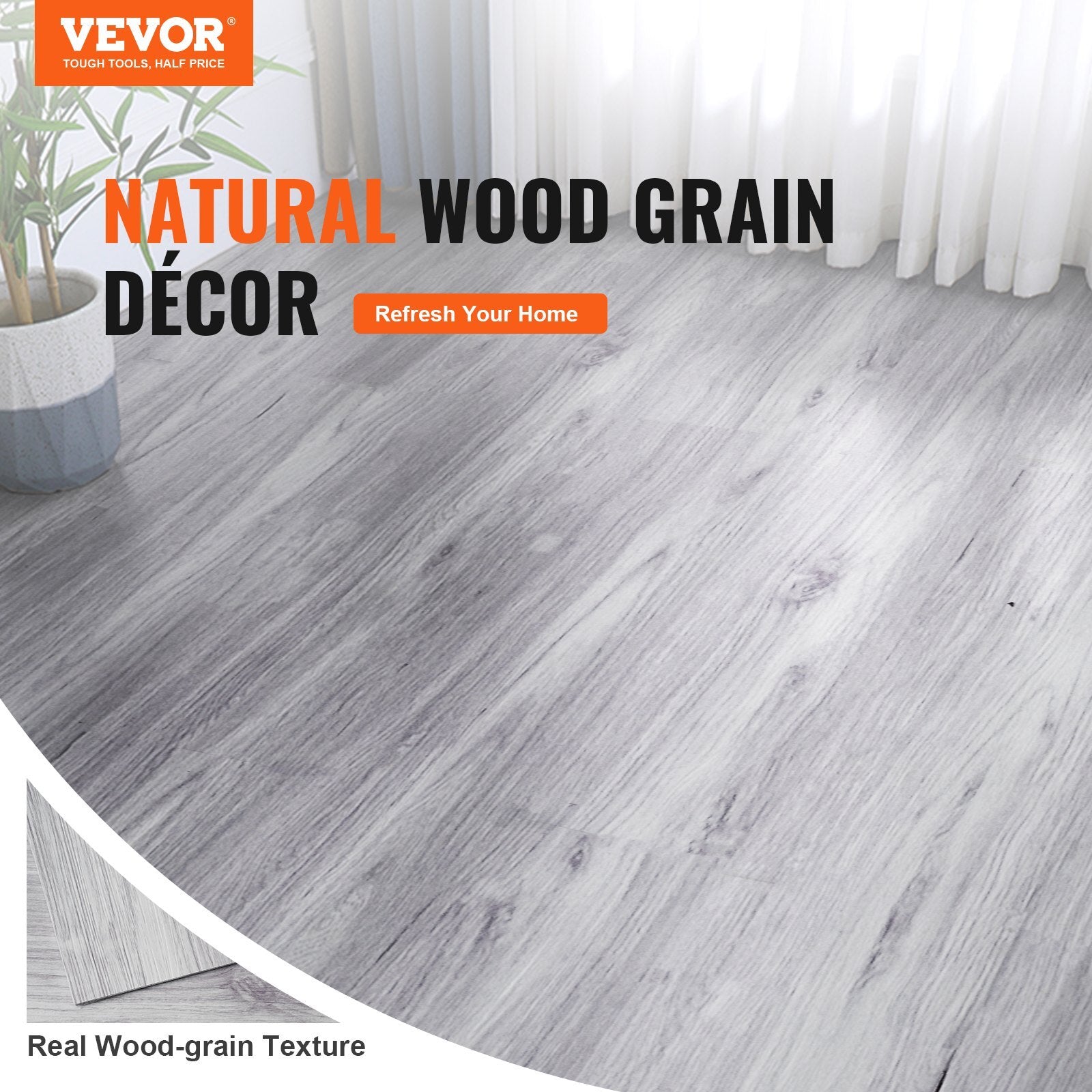 VEVOR Self Adhesive Vinyl Floor Tiles 36 x 6 inch, 20 Tiles 0.62mm Thick Peel & Stick, Light Gray Wood Grain DIY Flooring for Kitchen, Dining Room, Bedrooms & Bathrooms, Easy for Home Decor - Luminous Bear Shop