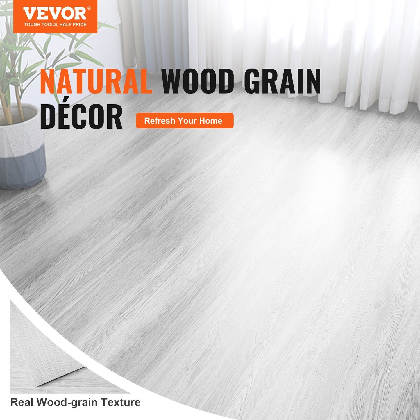 VEVOR Self Adhesive Vinyl Floor Tiles 36 x 6 inch, 36 Tiles 2.5mm Thick Peel & Stick, Light Gray Wood Grain DIY Flooring for Kitchen, Dining Room, Bedrooms & Bathrooms, Easy for Home Decor - Luminous Bear Shop