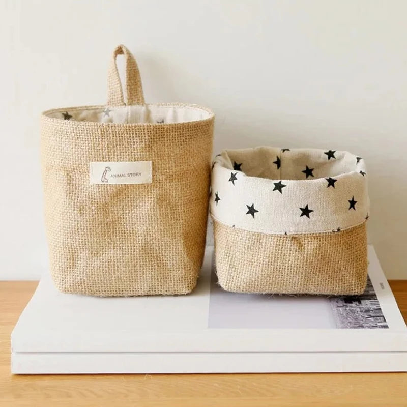 Cotton Linen Storage Basket Hanging Pocket Jute Bag - Luminous Bear Shop