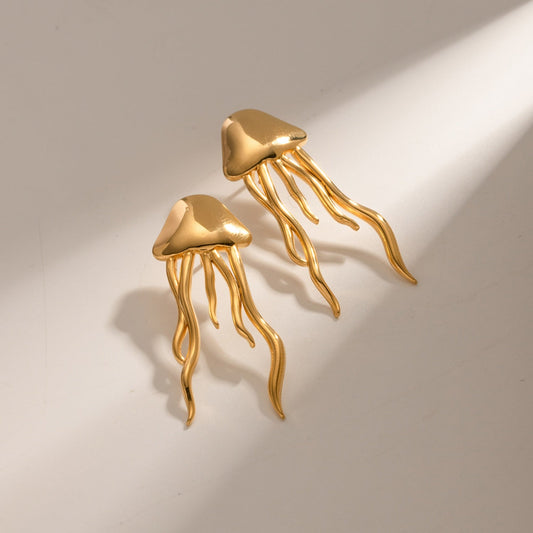 A 18K Gold-Plated Stainless Steel Jellyfish Earrings - Luminous Bear