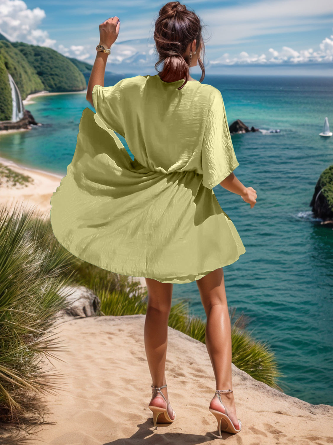 Surplice Half Sleeve Mini Dress - Luminous Bear Shop