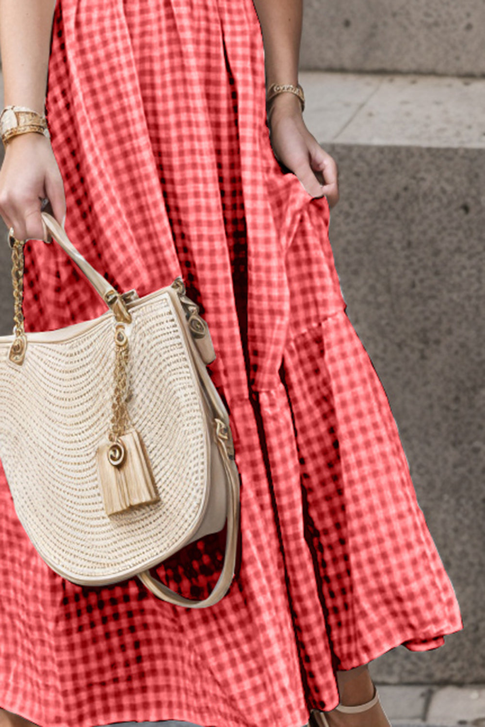 Full Size Smocked Ruffled Plaid Ruffle Hem Dress - Luminous Bear Shop