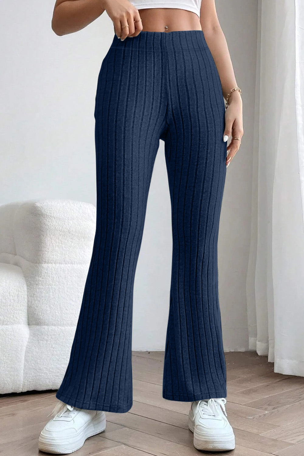 Basic Bae Full Size Ribbed High Waist Flare Pants - Luminous Bear Shop