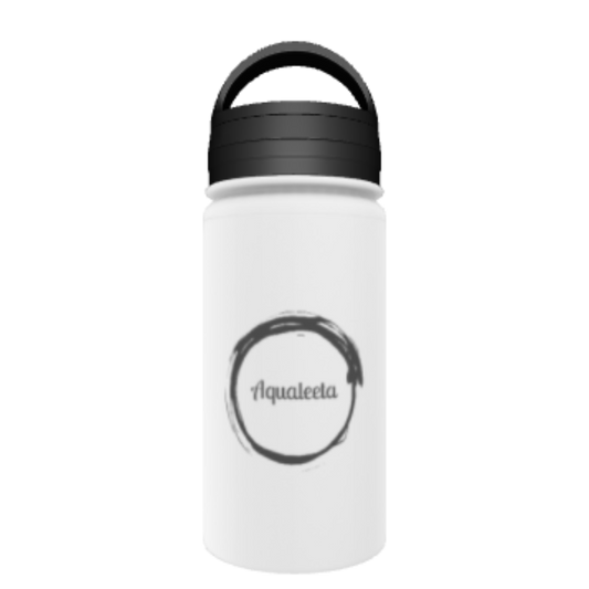 Aqualeeta 12oz Handle Lid Stainless Steel White Coated Water Bottle - Luminous Bear Shop