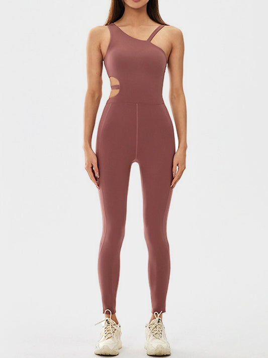 Cutout Asymmetrical Neck Active Jumpsuit - Luminous Bear Shop