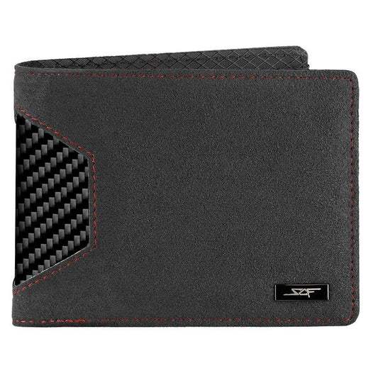 Alcantara & Real Carbon Fiber Bi-Fold Wallet (Red Stitching) - Luminous Bear Shop