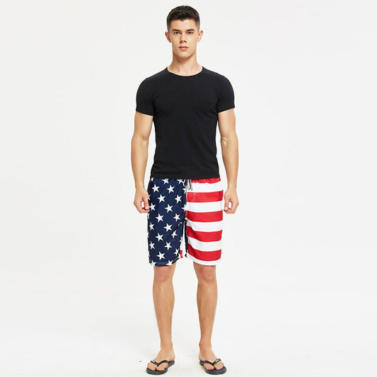 American flag Amazon cross-border exclusive for explosive quick-drying loose beach pants men's oversized five-minute swim shorts - Luminous Bear