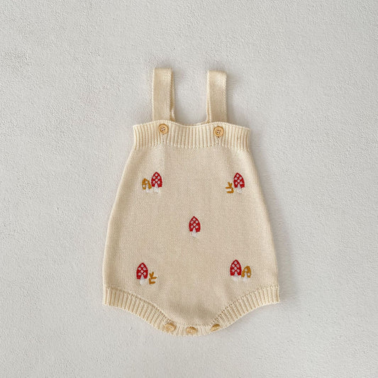 Autumn baby girl baby set embroidered lotus collar knitted top + suspenders 2 sets - Luminous Bear