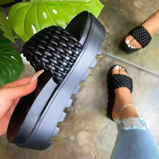 PU Leather Open Toe Platform Sandals - Luminous Bear Shop