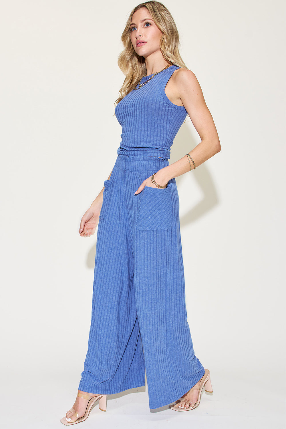 Basic Bae Full Size Ribbed Tank and Wide Leg Pants Set - Luminous Bear Shop