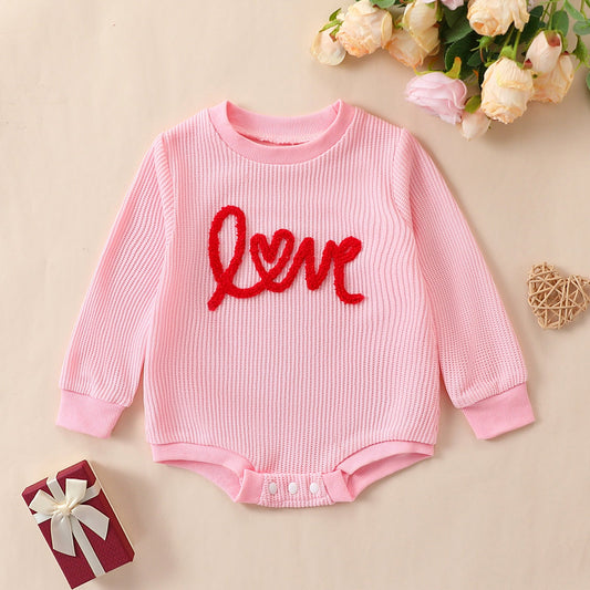 Baby girls red knitted shirt towel embroidered love long sleeve shirt EH2366 - Luminous Bear