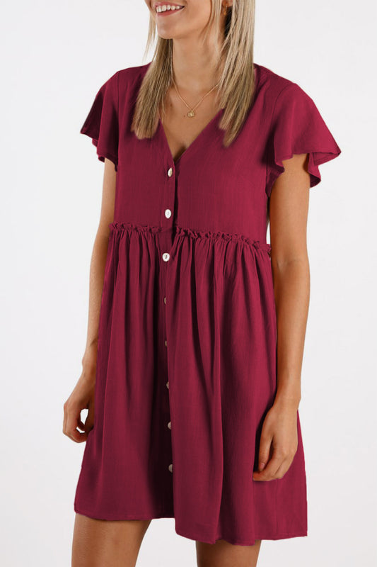 Buttoned Empire Waist Babydoll Dress