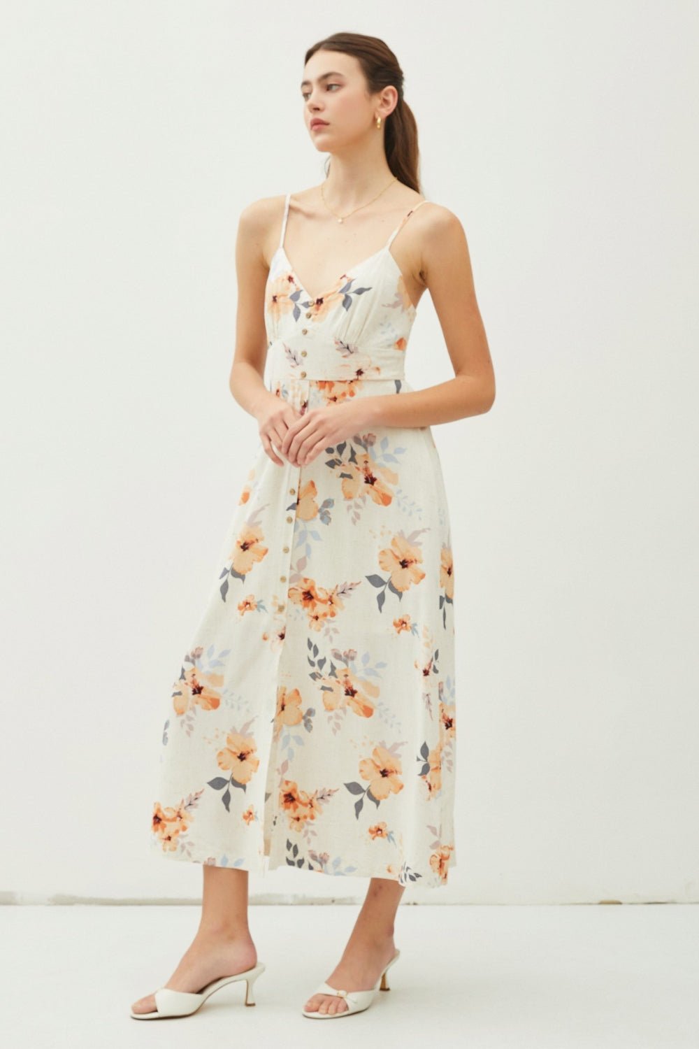 Be Cool Floral Button Down Cami Midi Dress - Luminous Bear
