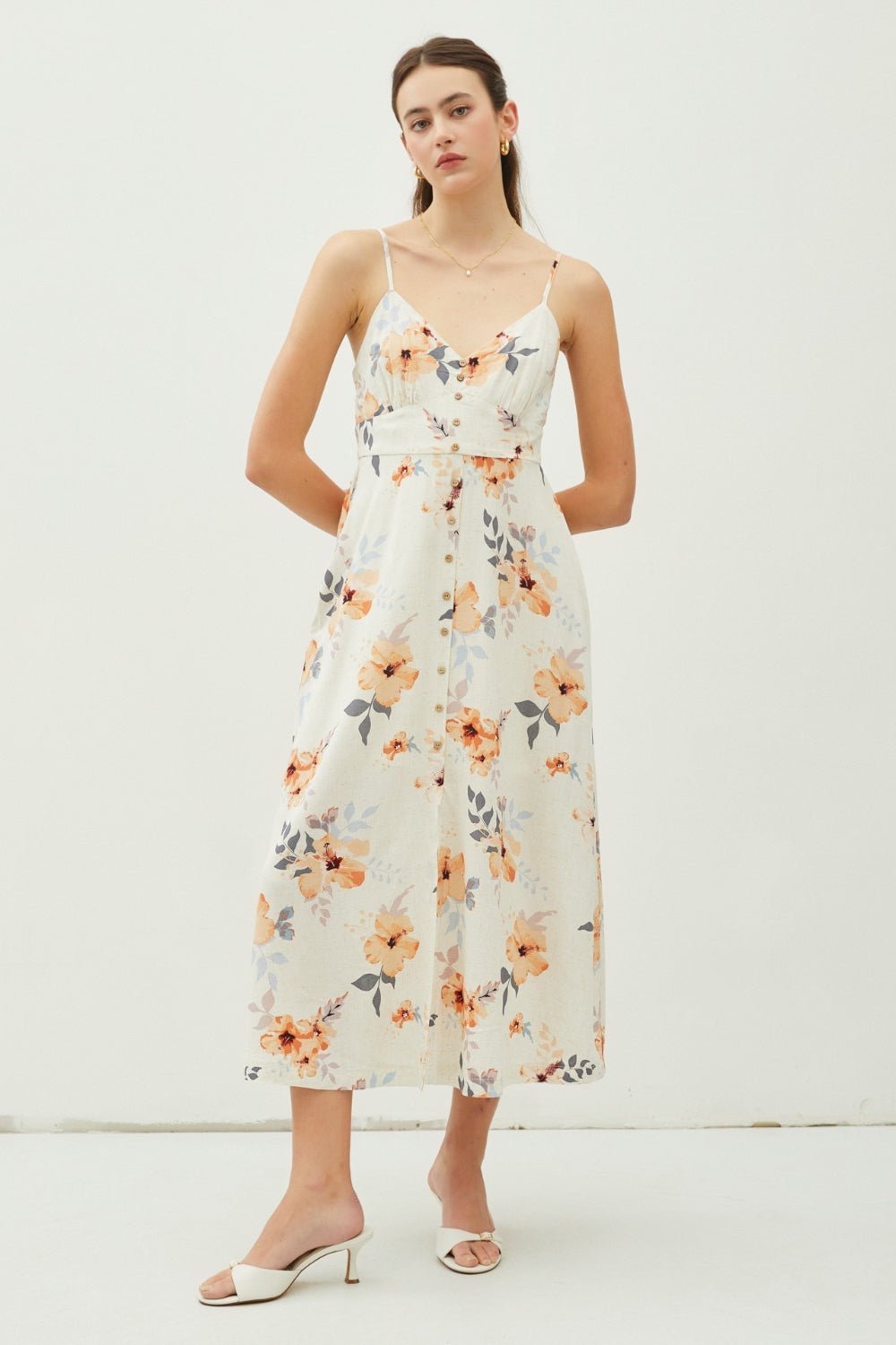 Be Cool Floral Button Down Cami Midi Dress - Luminous Bear