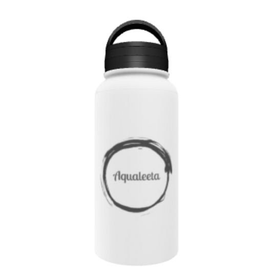 Aqualeeta 32oz Handle Lid Stainless Steel White Coated Water Bottle - Luminous Bear Shop