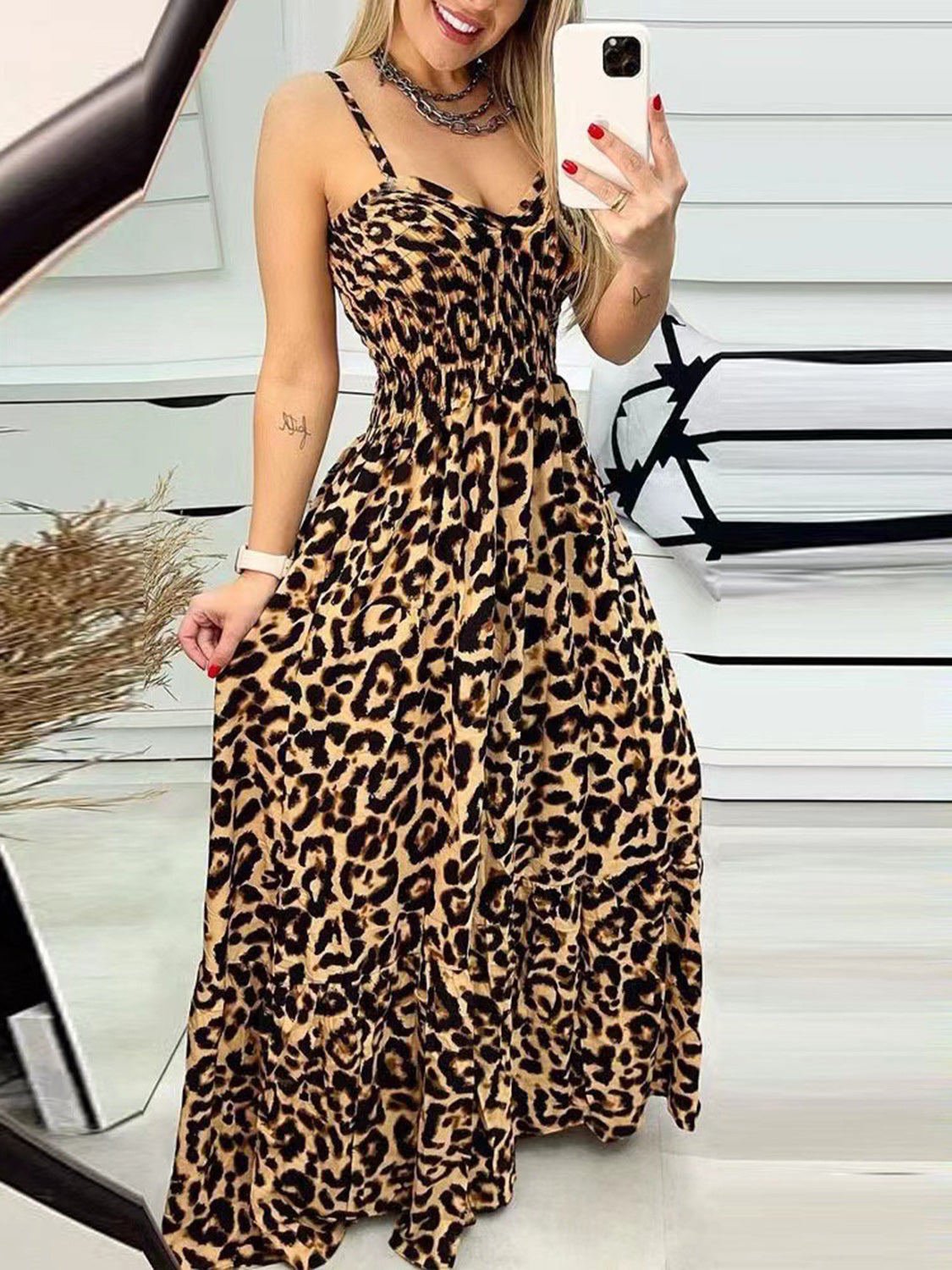 Leopard Sweetheart Neck Cami Dress - Luminous Bear Shop