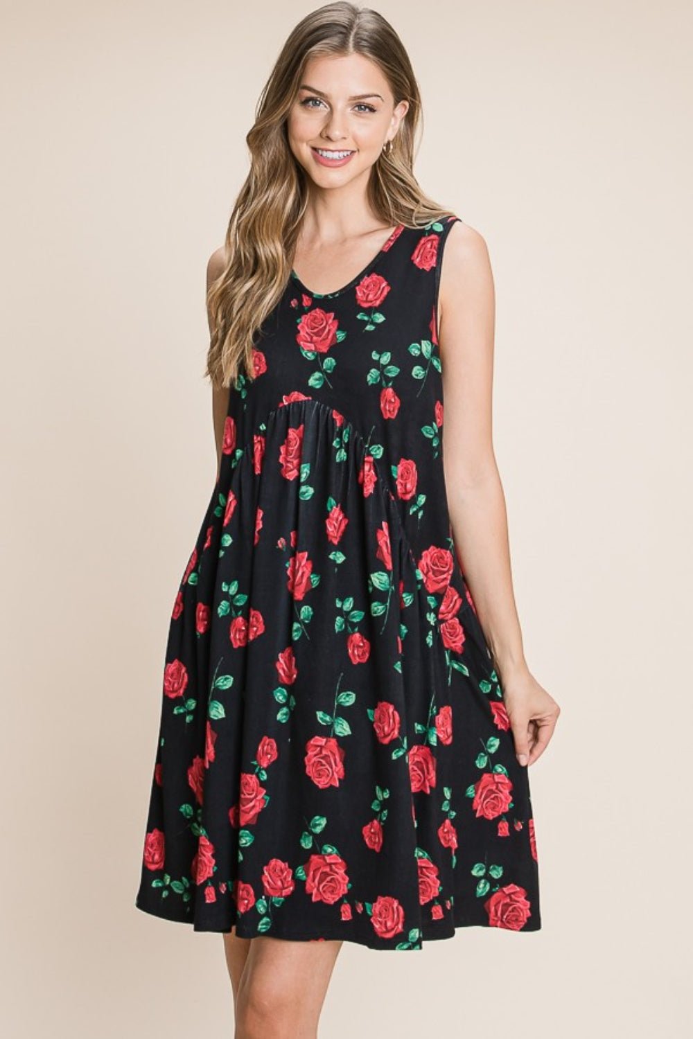 BOMBOM Floral Ruched Tank Dress - Luminous Bear