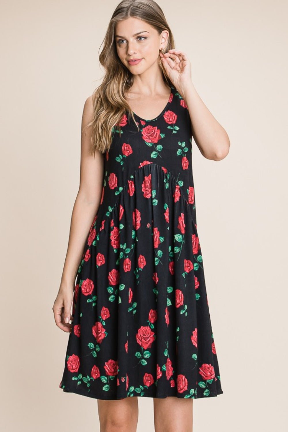 BOMBOM Floral Ruched Tank Dress - Luminous Bear
