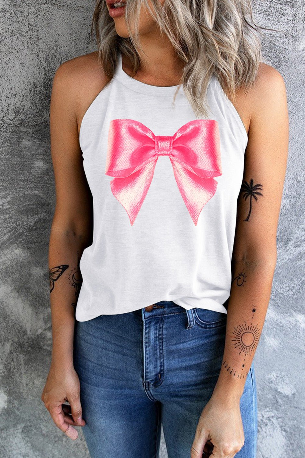 Bow Graphic Grecian Neck Tank - Luminous Bear