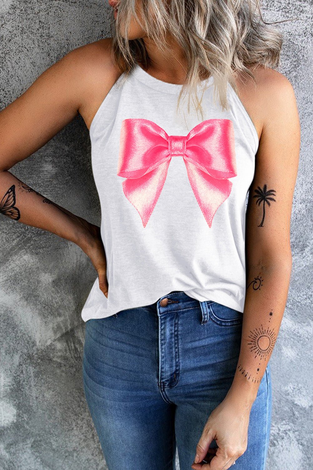 Bow Graphic Grecian Neck Tank - Luminous Bear