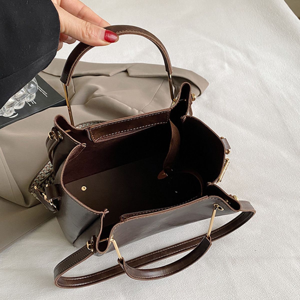 PU Leather Large Tote Bag - Luminous Bear Shop