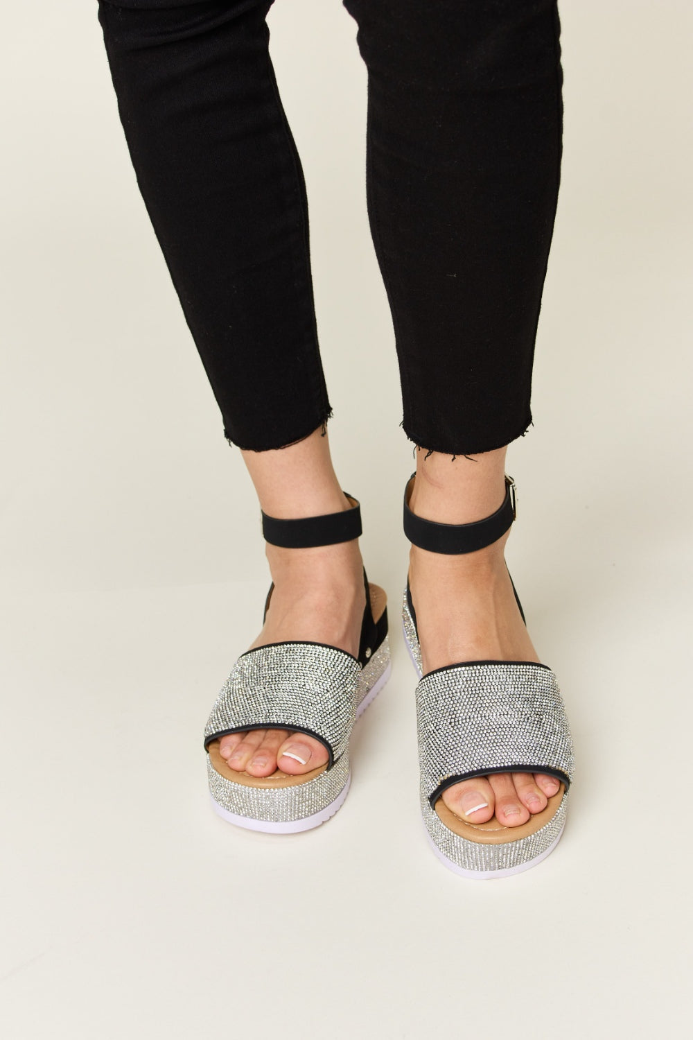 Forever Link Rhinestone Buckle Strappy Wedge Sandals - Luminous Bear Shop
