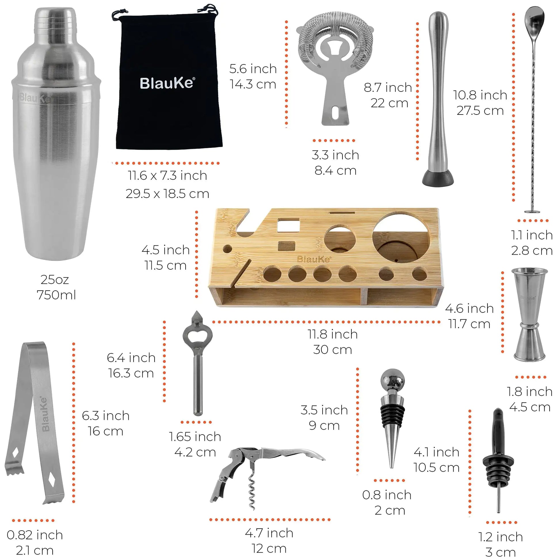 Stainless Steel Cocktail Shaker Set with Stand - 17-Piece Mixology Bartender Kit, Bar Set - 25oz Martini Shaker, Jigger, Strainer, Muddler, Mixing Spoon - Luminous Bear Shop