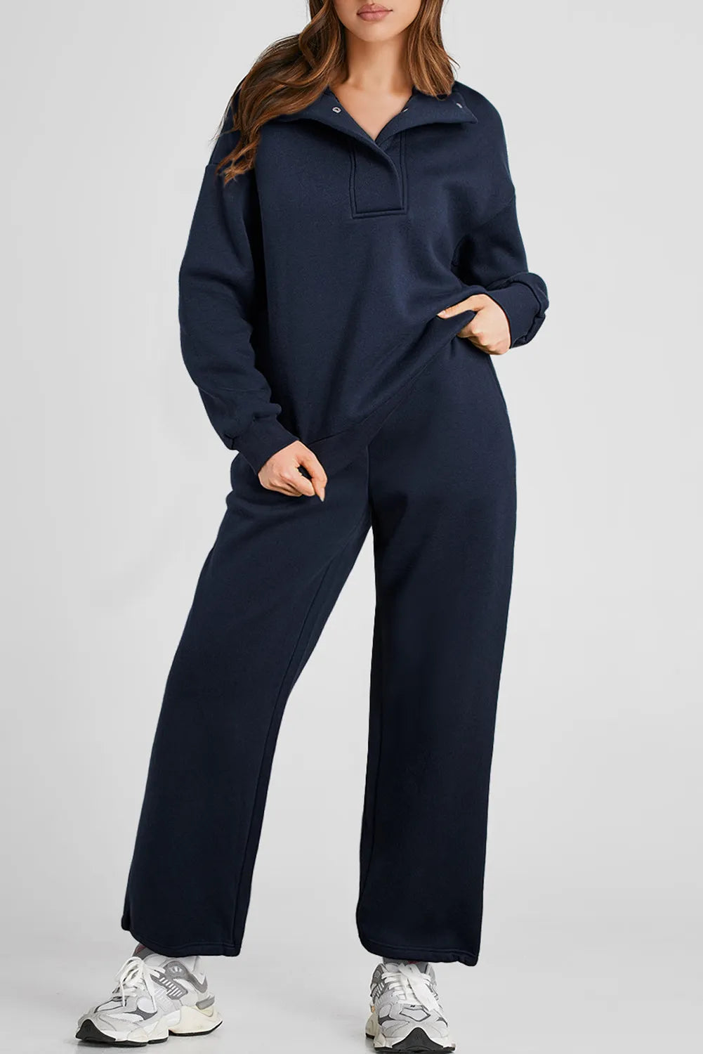 2-Piece Matching Set: Half-Snap Long Sleeve Top and Sweatpants