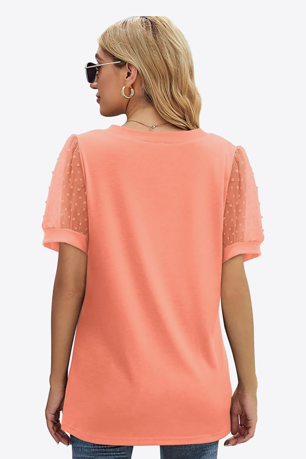 Swiss Dot Puff Sleeve V-Neck Tee - Luminous Bear Shop