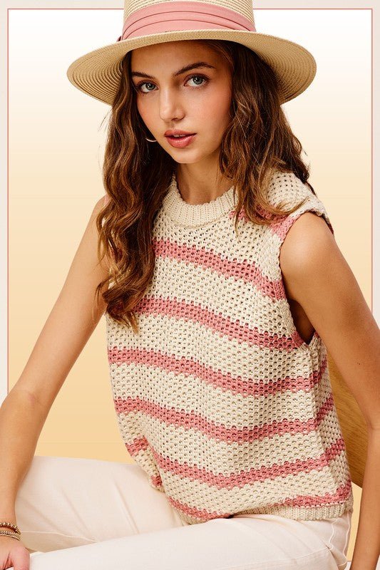 Chunky Stripe Sleeveless Sweater Top - Luminous Bear