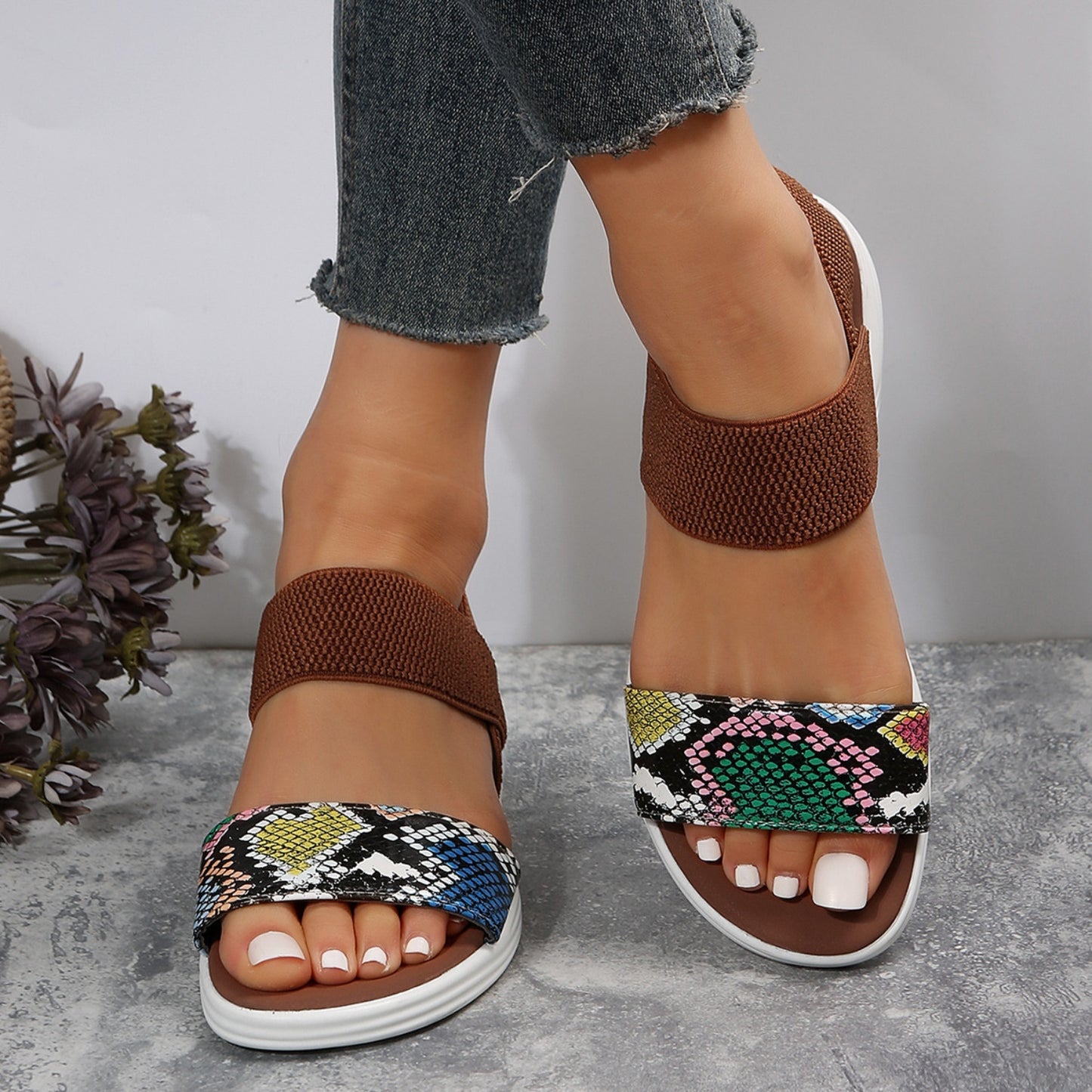 PU Leather Open Toe Low Heel Sandals - Luminous Bear Shop