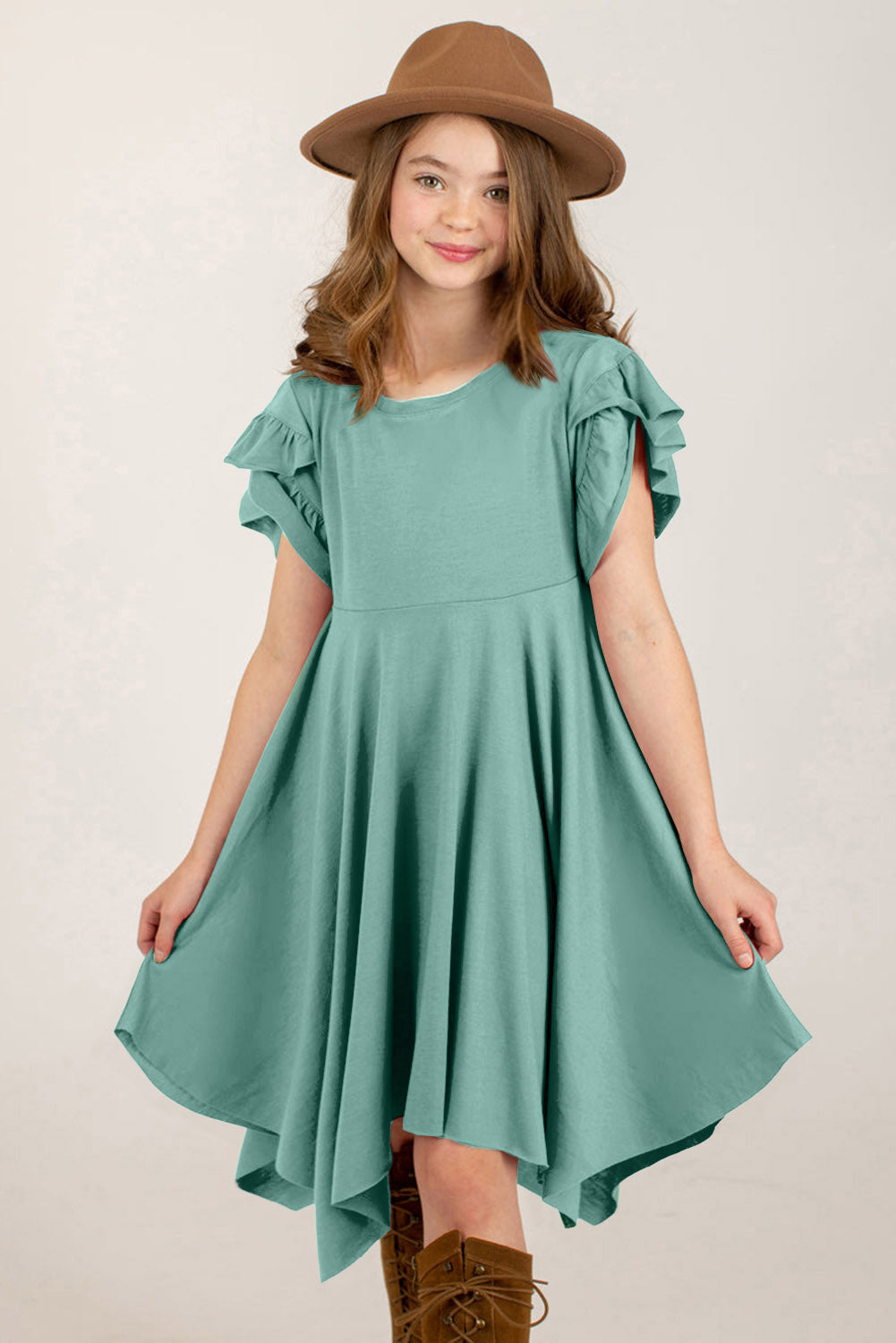Round Neck Petal Sleeve Dress - Luminous Bear Shop