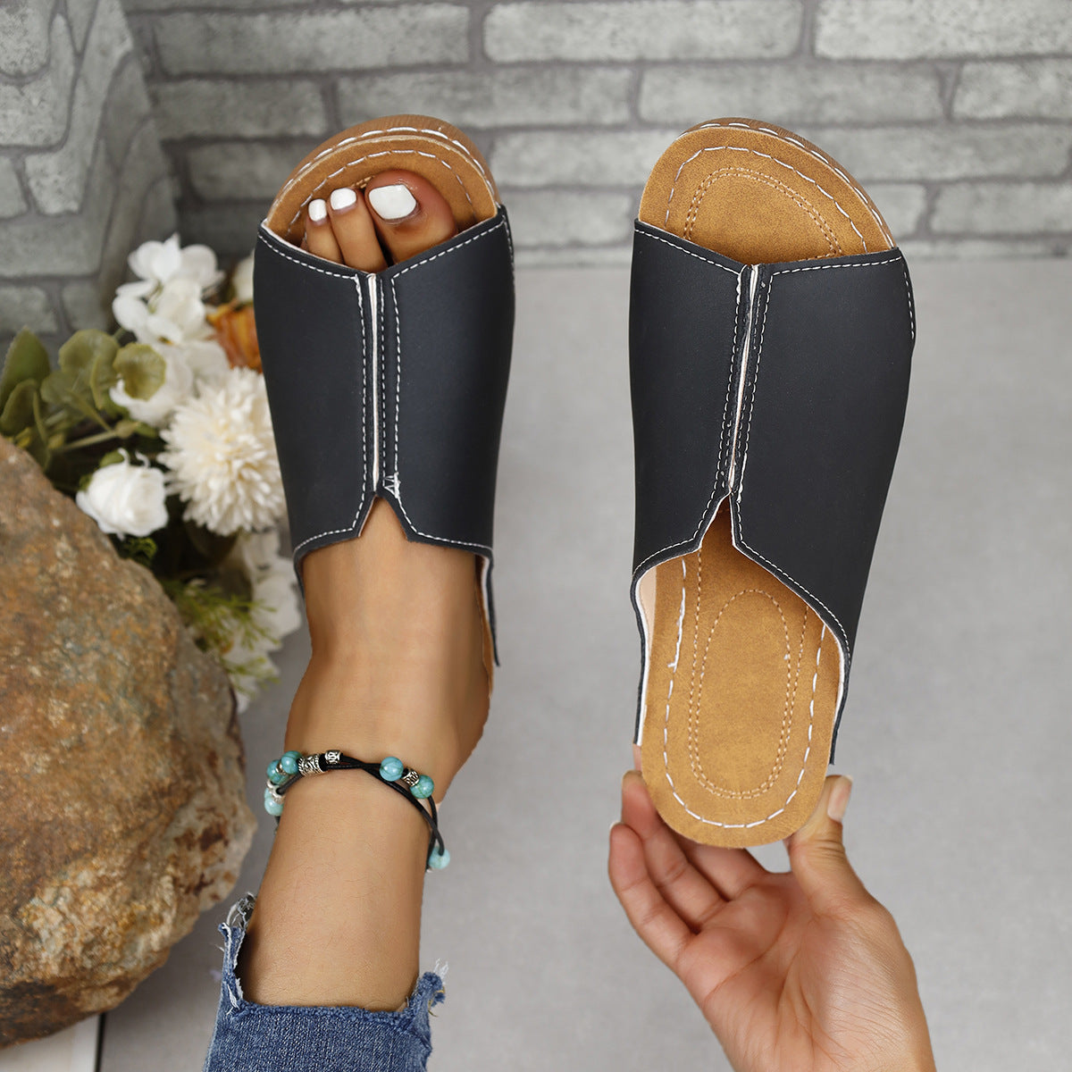 PU Leather Open Toe Sandals - Luminous Bear Shop