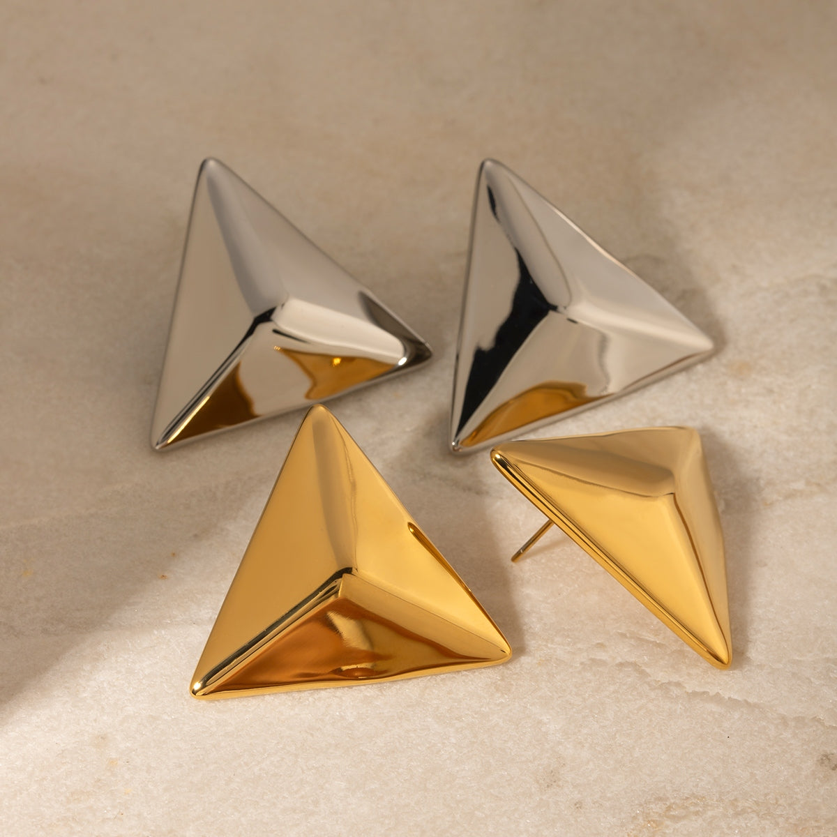 Stainless Steel 3D Triangle Earrings - Luminous Bear Shop