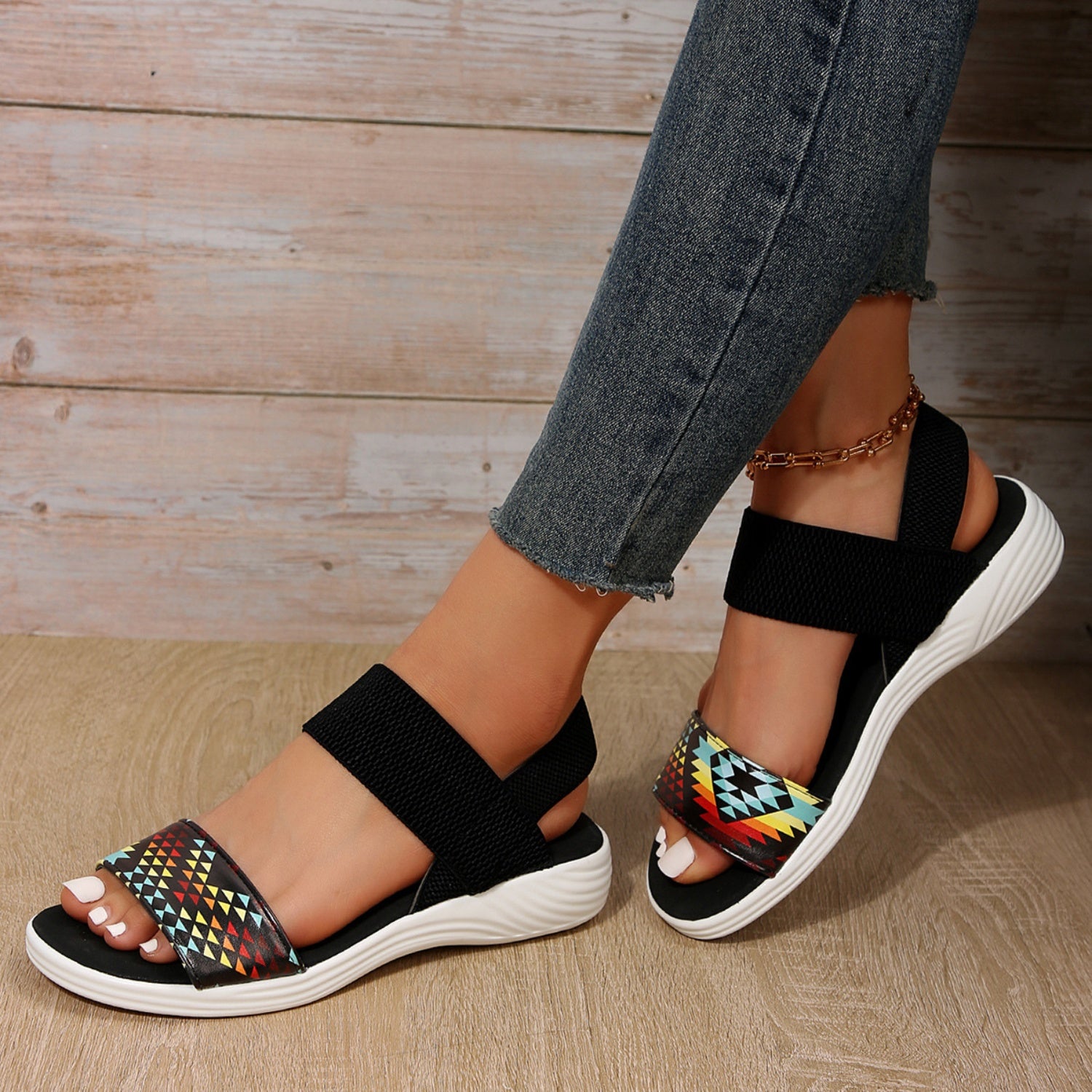 PU Leather Open Toe Low Heel Sandals - Luminous Bear Shop