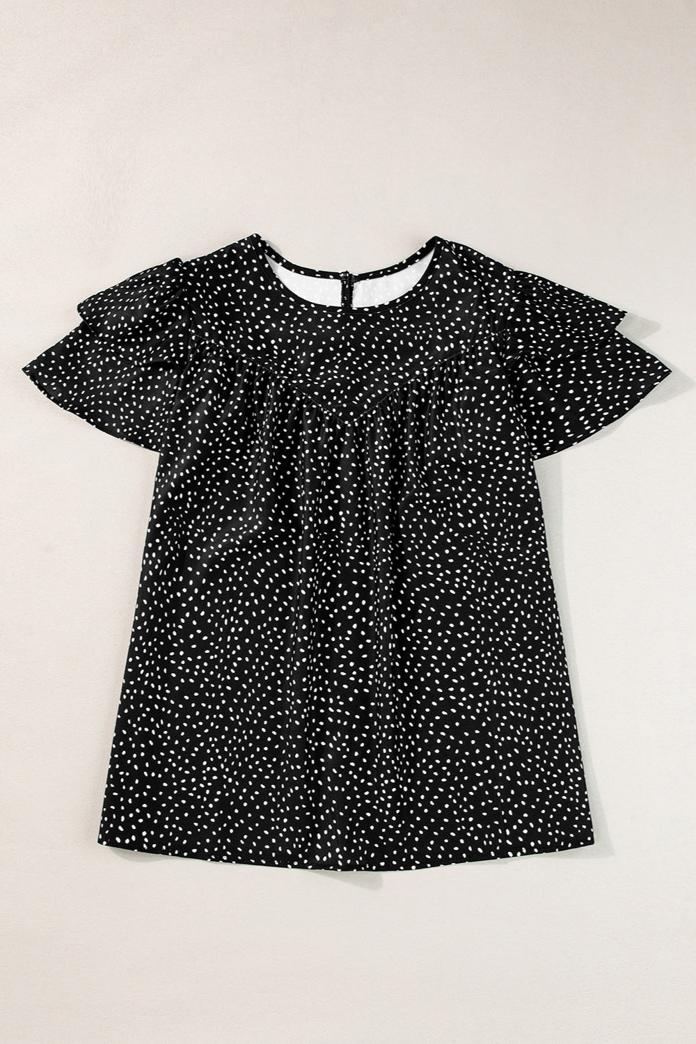 Ruffled Printed Round Neck Cap Sleeve Blouse - Luminous Bear Shop