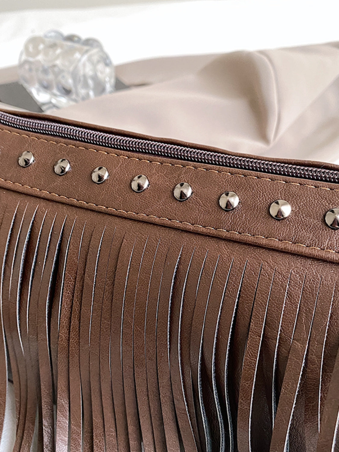 PU Leather Fringe Studded Crossbody Bag - Luminous Bear Shop
