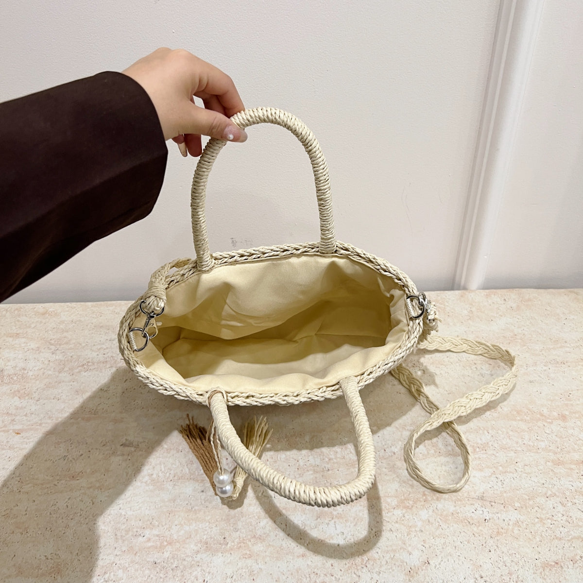 Braided Strap Paper Weave Shoulder Bag - Luminous Bear Shop