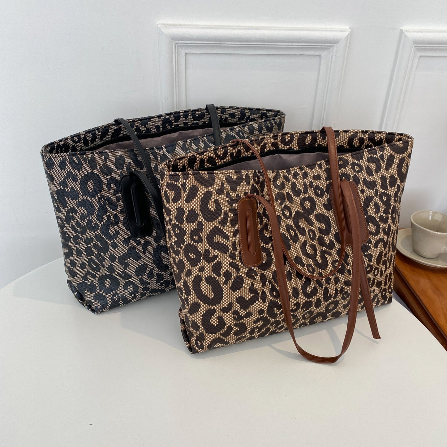 PU Leather Leopard Tote Bag - Luminous Bear Shop
