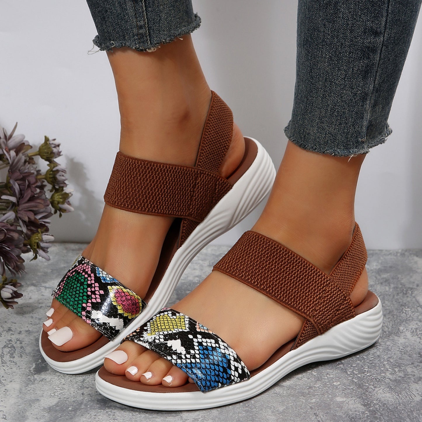 PU Leather Open Toe Low Heel Sandals - Luminous Bear Shop