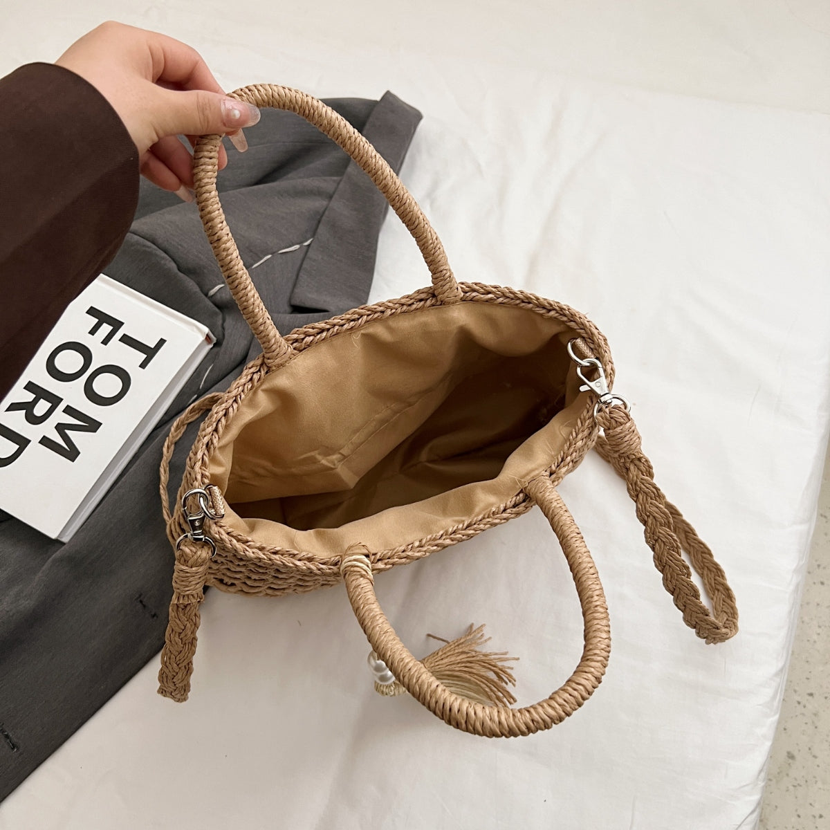 Braided Strap Paper Weave Shoulder Bag - Luminous Bear Shop