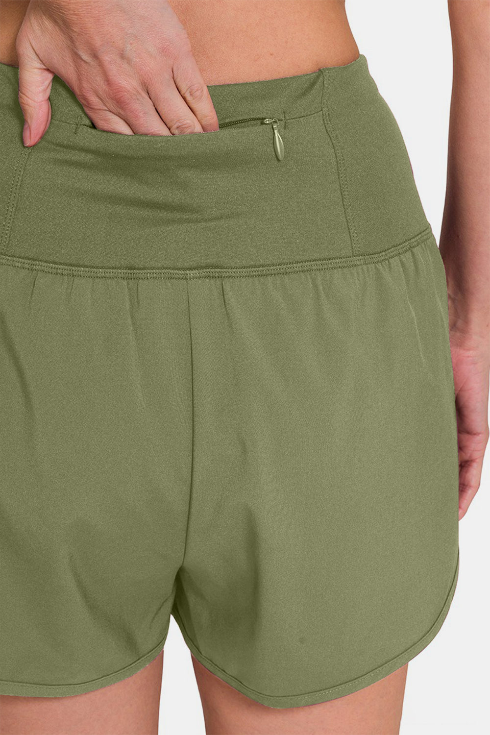 High-Waisted Zippered Back Pocket Active Shorts - Luminous Bear Shop