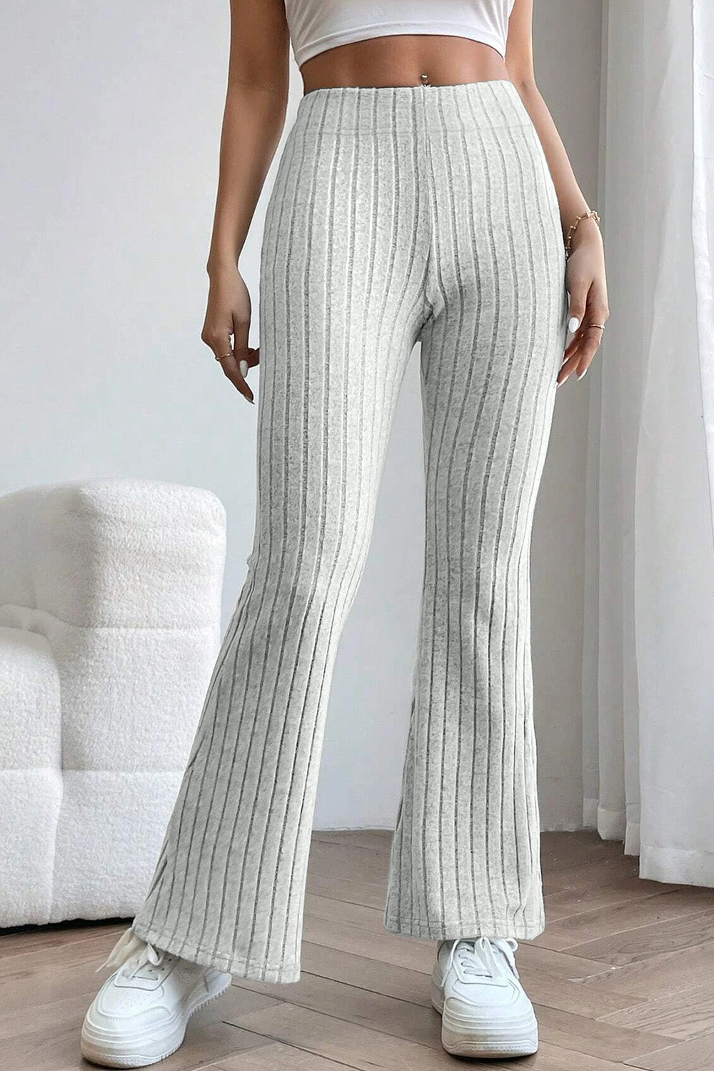 Basic Bae Full Size Ribbed High Waist Flare Pants - Luminous Bear Shop