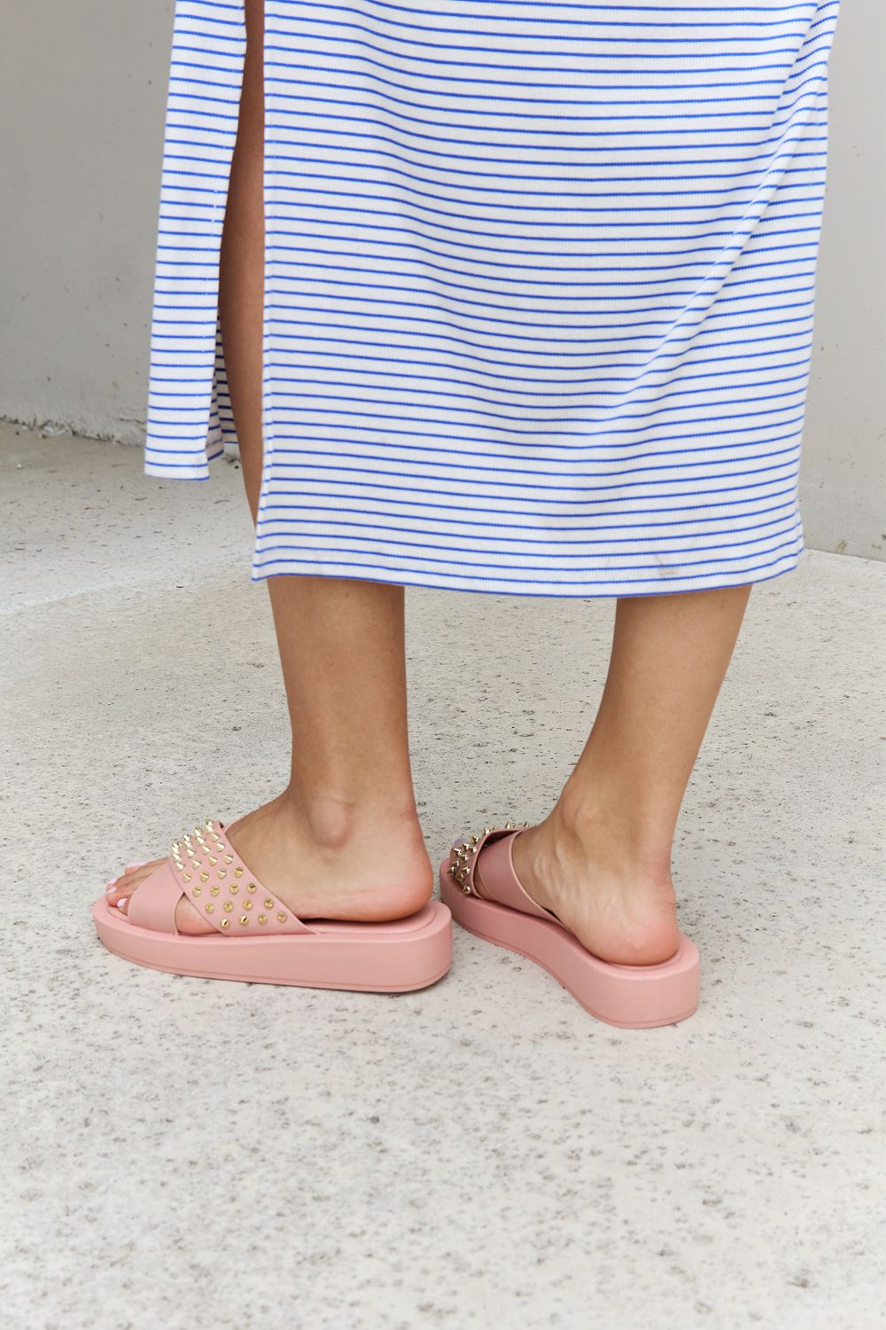 Forever Link Studded Cross Strap Sandals in Blush - Luminous Bear Shop