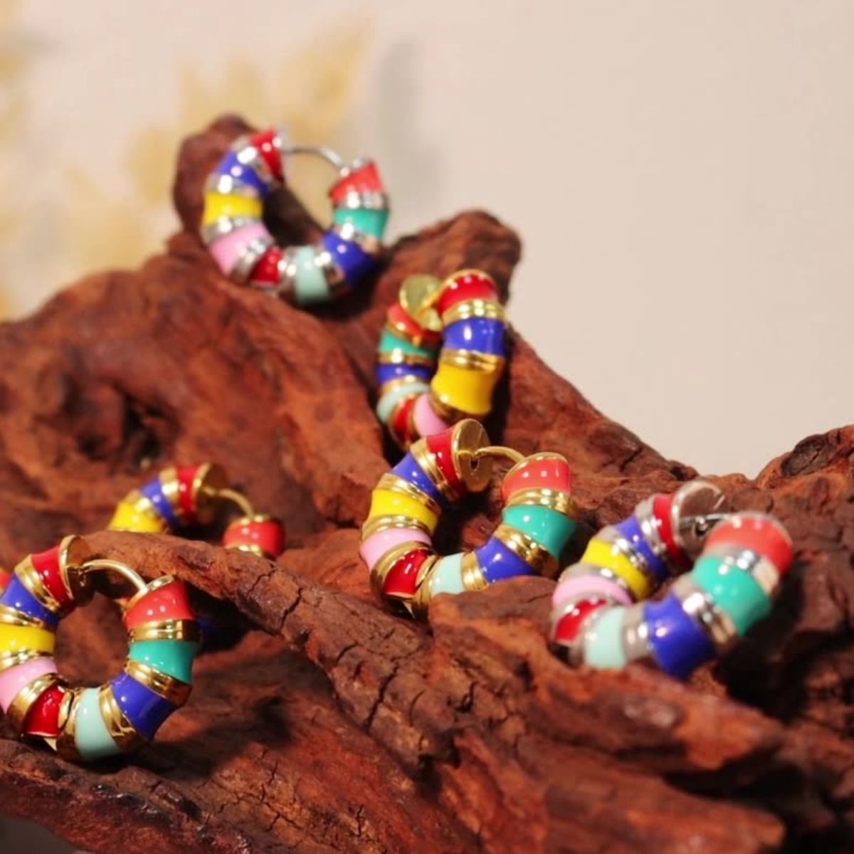 Titanium Steel Enamel Hoop Earrings - Luminous Bear Shop