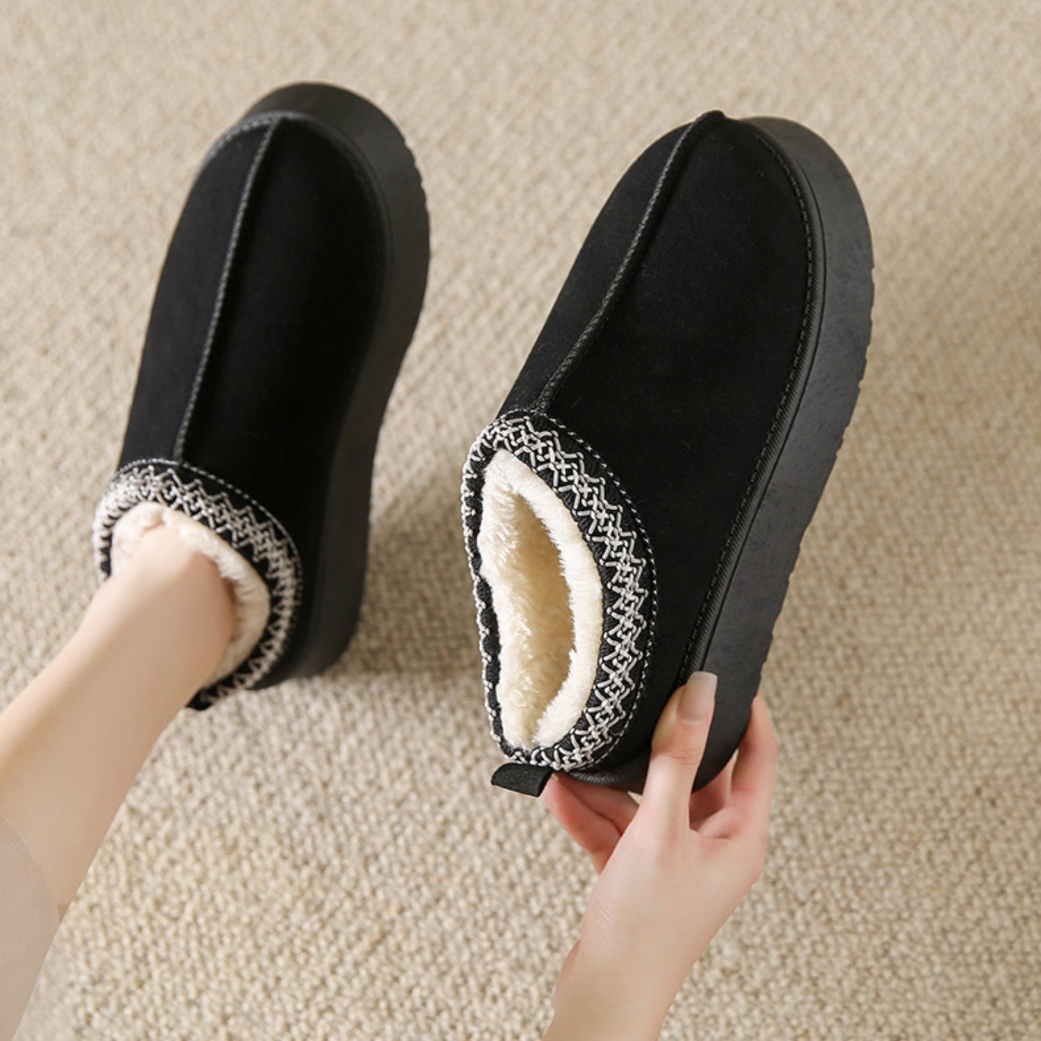 Faux Fur Center-Seam Slippers - Luminous Bear Shop