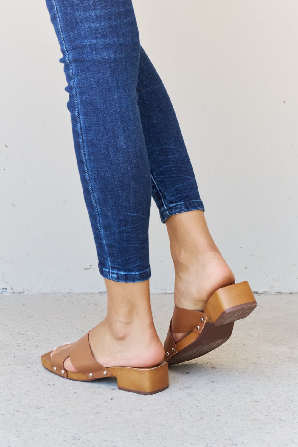 Weeboo Step Into Summer Criss Cross Wooden Clog Mule in Brown - Luminous Bear Shop